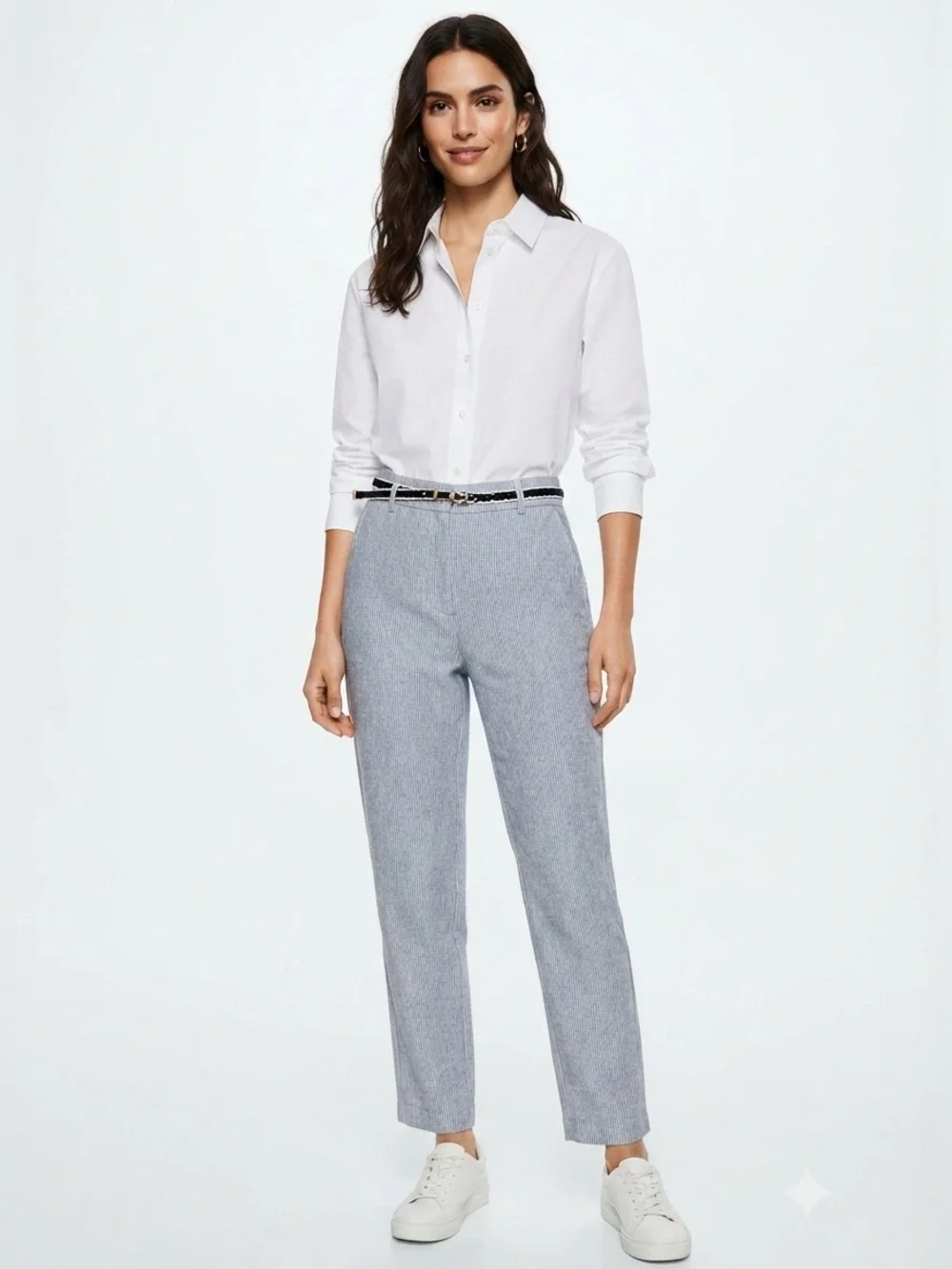 Zara Basic Linen Blend Pinstripe Trouser